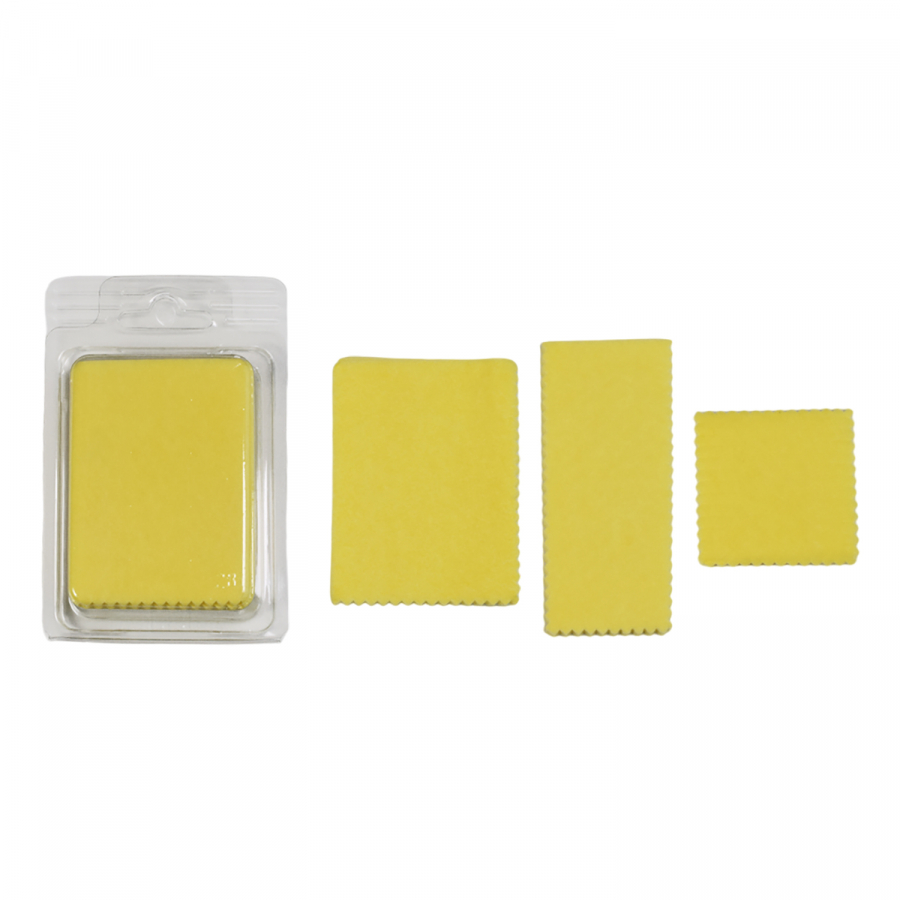 15pcs cleaning patches cm6,5x8,5 (2,56”x3,35”) in plastic bag or blister pack More available sizes cm: 10x4,3 (3,94”x1,69” – 5,4x5,4 (2,12”x2,12”)